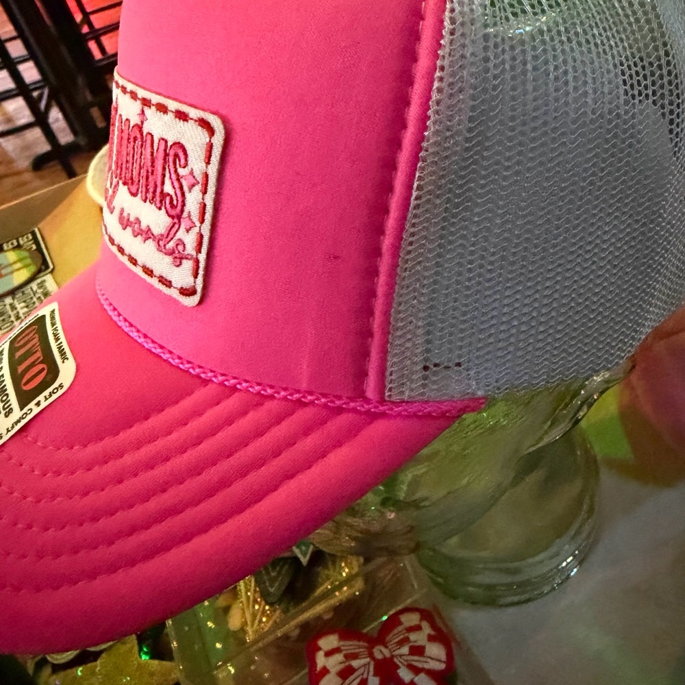 OTTO Bright Pink Trucker Hat with Good Moms Say Bad Words & Bow Patch - Picture 5 of 5